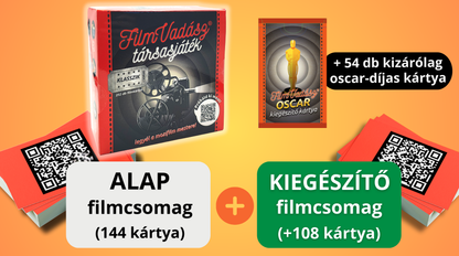 Filmvadász társasjáték - VIP Csomag (Alap csomag 144 filmkártya + 108 zöld kiegészítő filmkártya + 54 kizárólag Oscar-díjas filmkártya)