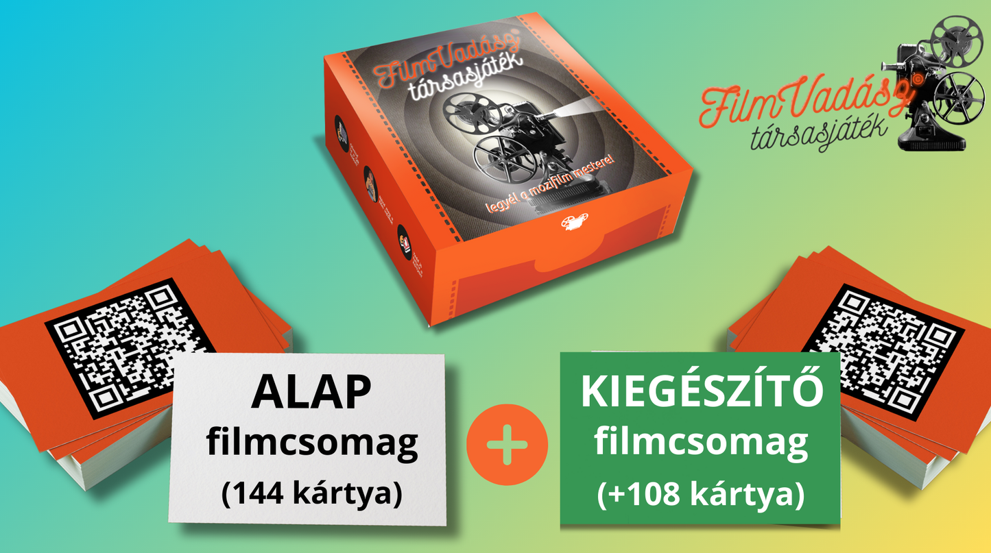 Filmvadász társasjáték - KLASSZIKUS Csomag (Alap csomag 144 filmkártya + 108 kiegészítő filmkártya)
